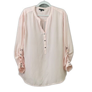 Adrianna Papell pop over blouse top Women XL pink roll tab sleeve career office